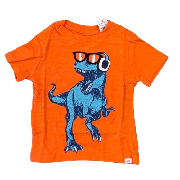 NWT GAP Toddler Orange W/Blue Dinosaur Flip Glasses Graphic Crew T-Shirt - Picture 1 of 8
